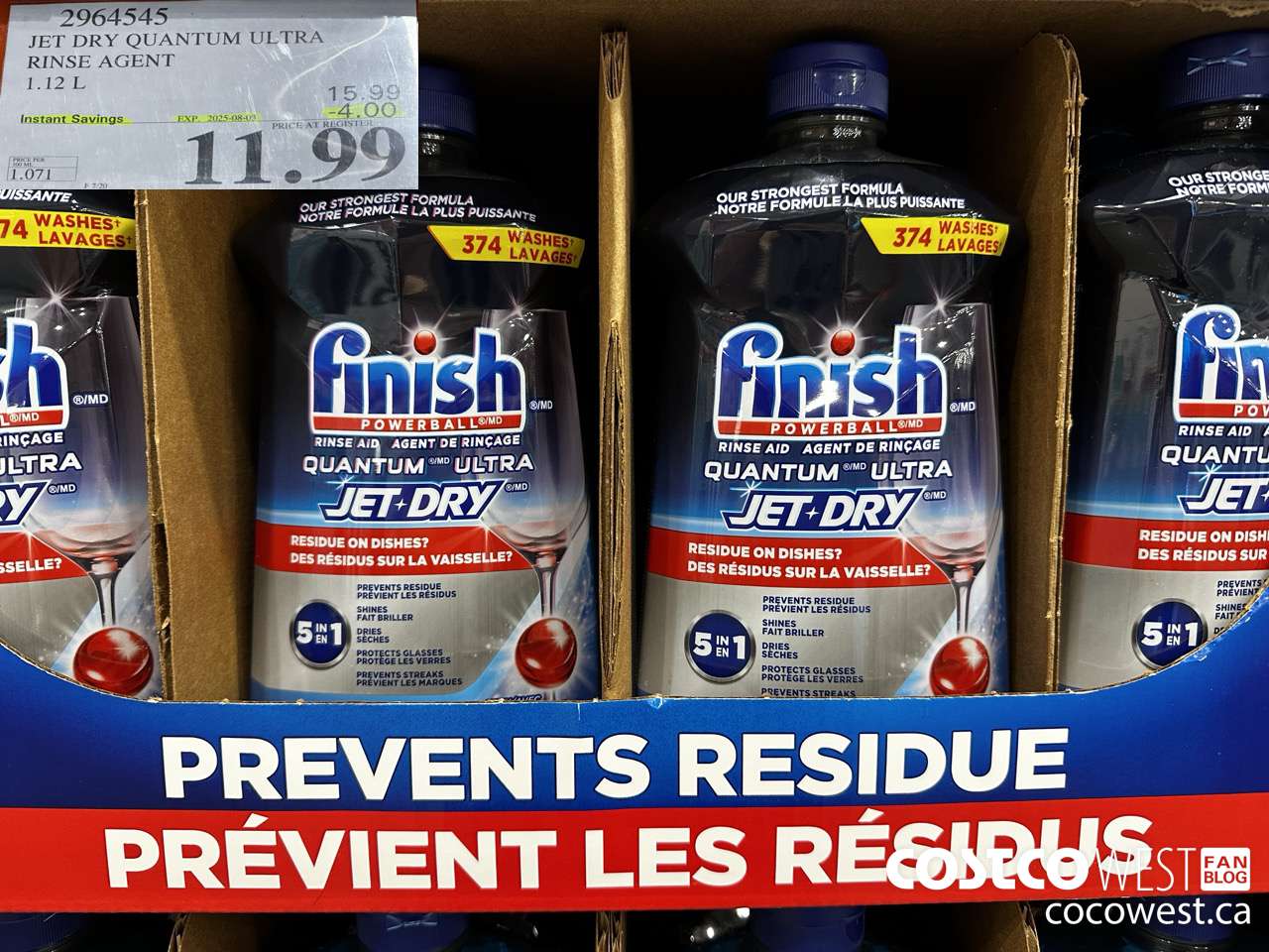 2964545 JET DRY QUANTUM ULTRA RINSE AGENT 1.12L 2025--08-03 ($4.00 INSTANT SAVINGS EXPIRES ON 2025-08-09) $11.99
