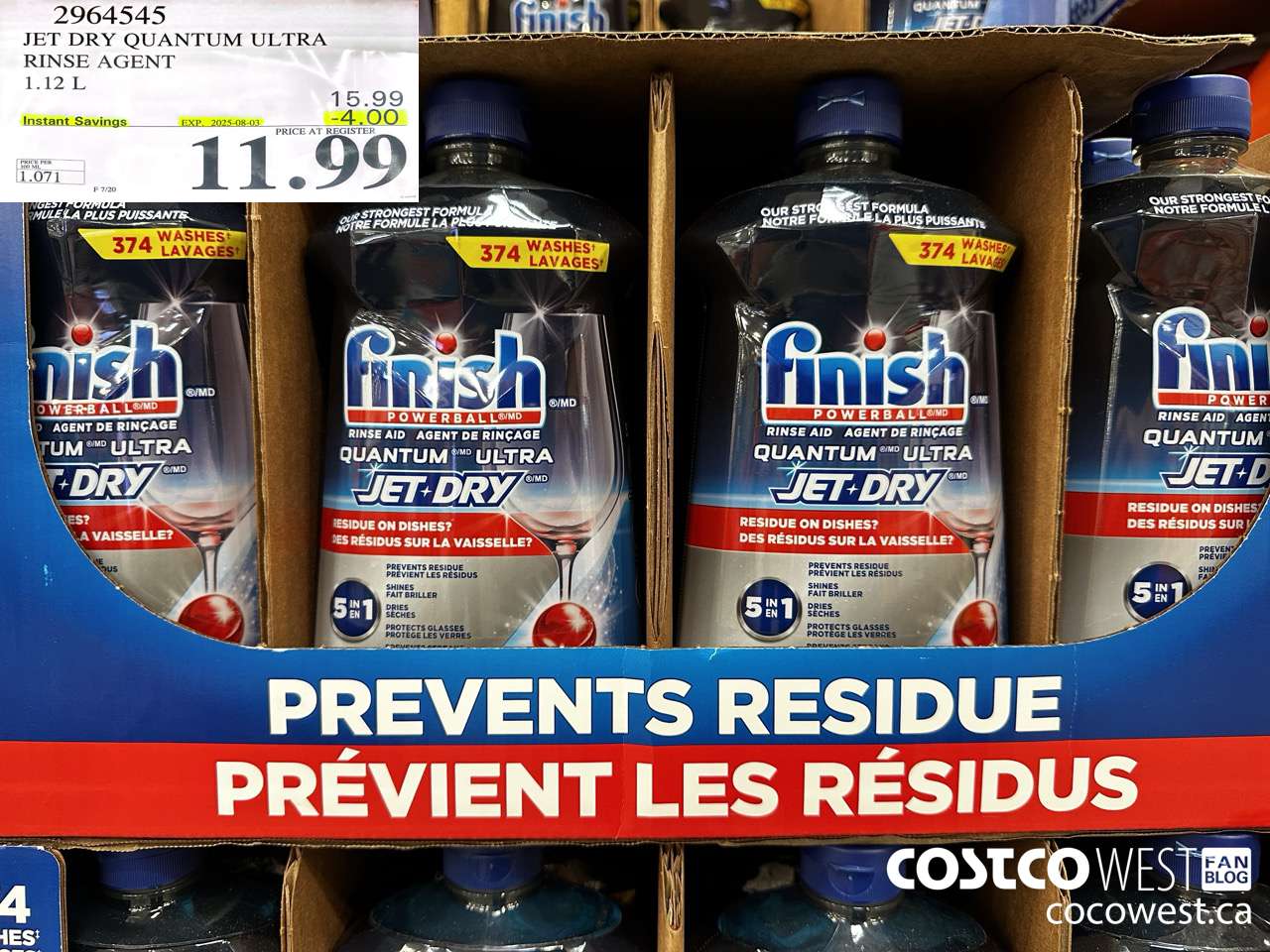 2964545 JET DRY QUANTUM ULTRA RINSE AGENT 1.12L ($4.00 INSTANT SAVINGS EXPIRES ON 2025-08-03) $11.99