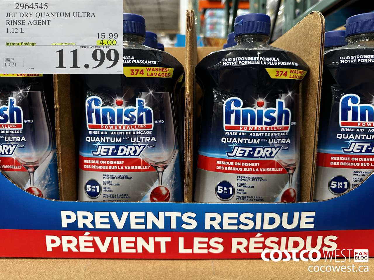 2964545 JET DRY QUANTUM ULTRA RINSE AGENT 1.12L ($4.00 INSTANT SAVINGS EXPIRES ON 2025-08-03) $11.99