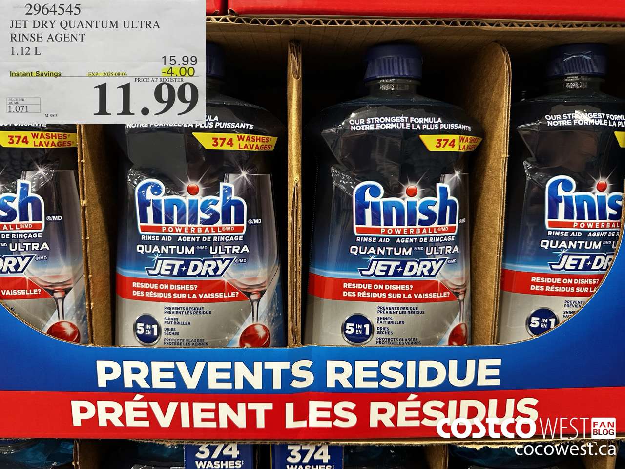 2964545 JET DRY QUANTUM ULTRA RINSE AGENT 1.12L ($4.00 INSTANT SAVINGS EXPIRES ON 2025-08-03) $11.99