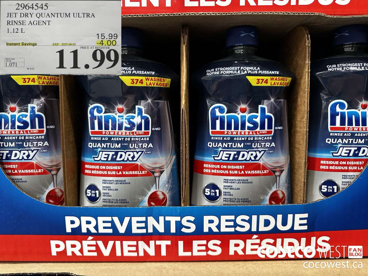 2964545 JET DRY QUANTUM ULTRA RINSE AGENT 1.12L ($4.00 INSTANT SAVINGS EXPIRES ON 2025-08-03) $11.99