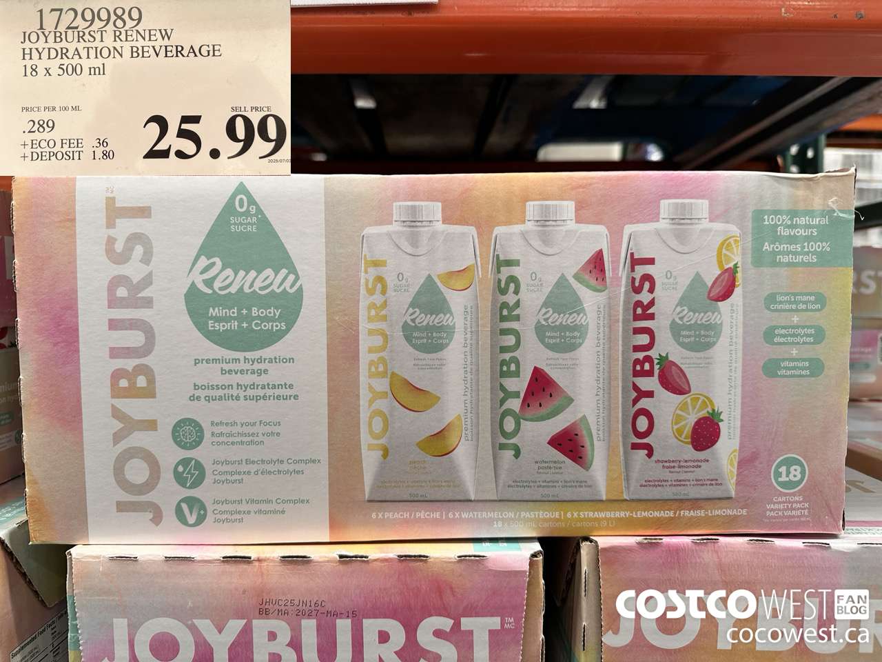 1729989 JOYBURST RENEW HYDRATION BEVERAGE 18 X 500 ML $25.99