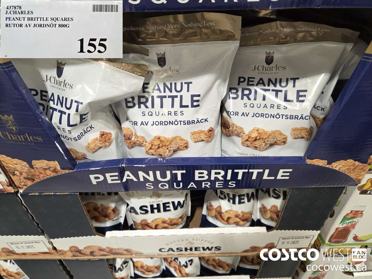 437878 J. CHARLES PEANUT BRITTLE SQUARES RUTOR AV JORDNOT 800G $155.00