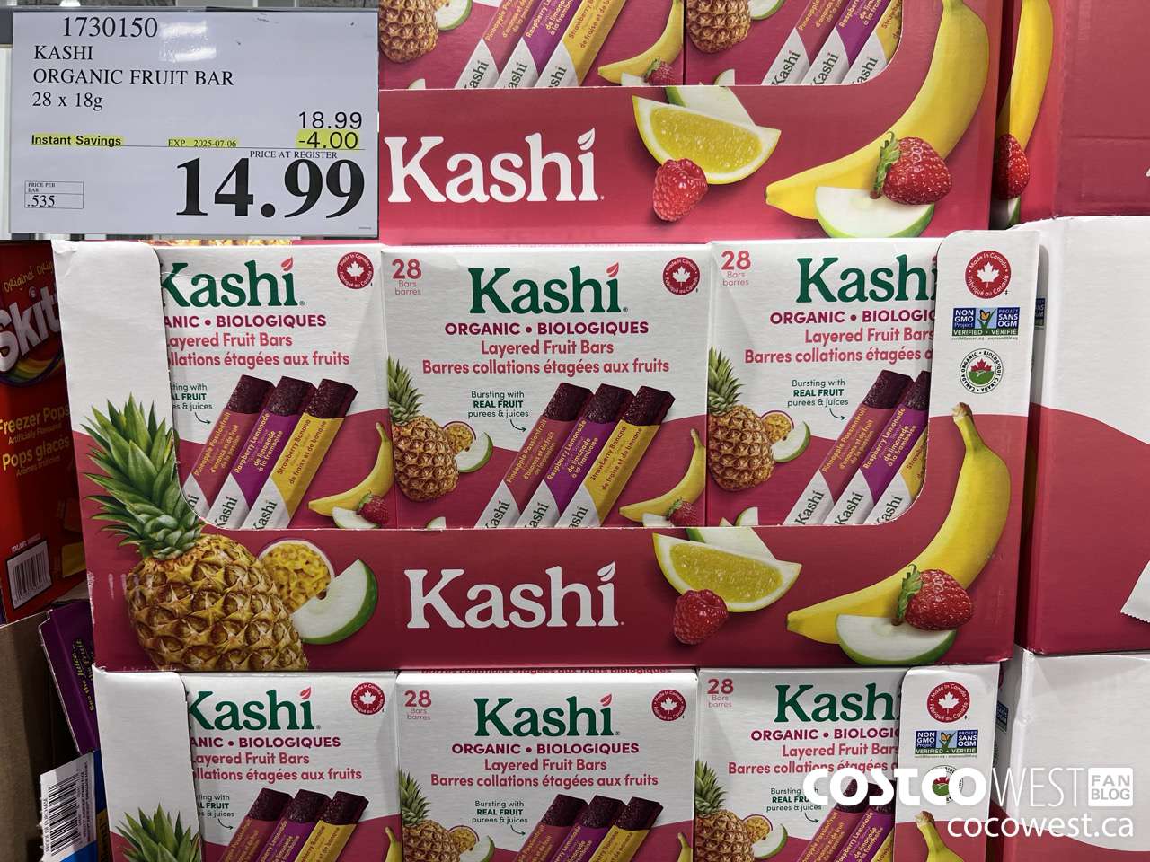 1730150 KASHI ORGANIC FRUIT BAR 28 X 18G ($4.00 INSTANT SAVINGS EXPIRES ON 2025-07-06) $14.99