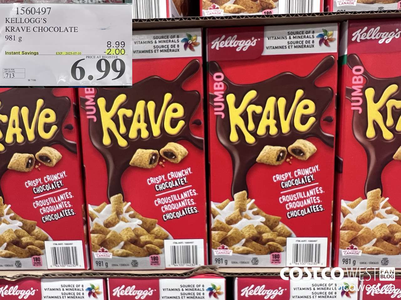 1560497 KELLOG'S KRAVE CHOCOLATE 981G ($2.00 INSTANT SAVINGS EXPIRES ON 2025-07-10) $6.99