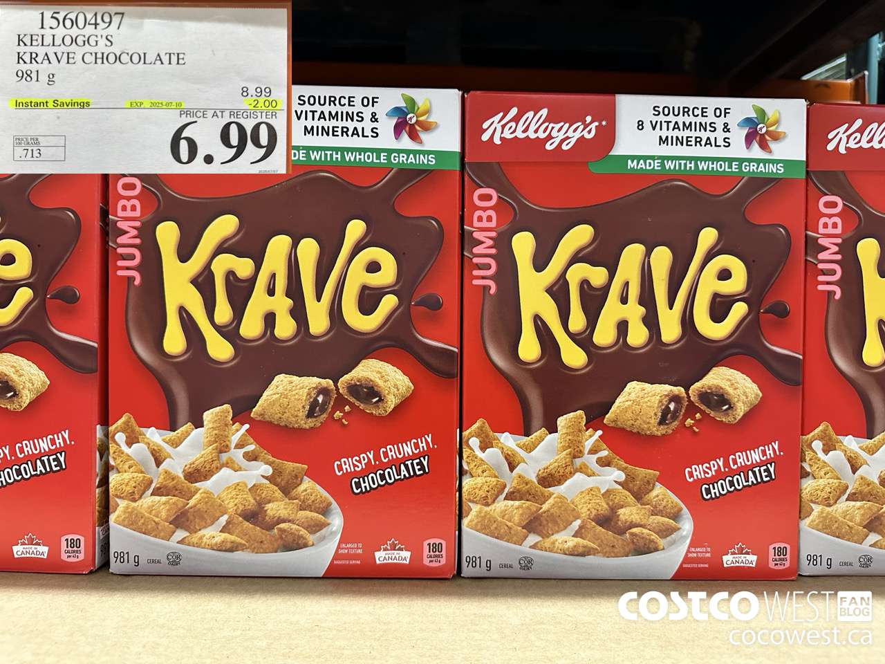 1560497 KELLOG'S KRAVE CHOCOLATE 981G ($2.00 INSTANT SAVINGS EXPIRES ON 2025-07-10) $6.99