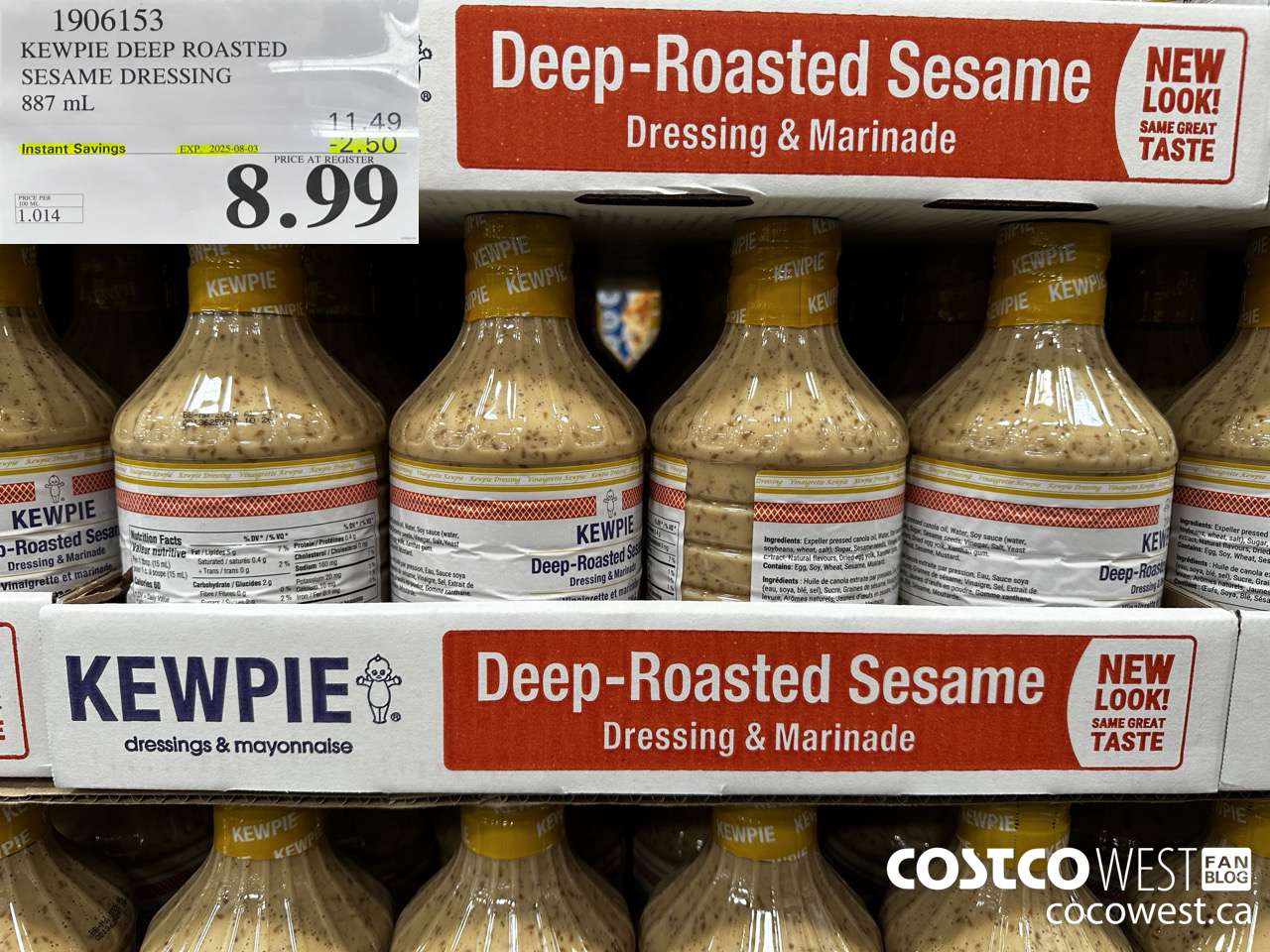1906153 KEWPIE DEEP ROASTED SESAME DRESSING 887 mL ($2.50 INSTANT SAVINGS EXPIRES ON 2025-08-03) $8.99