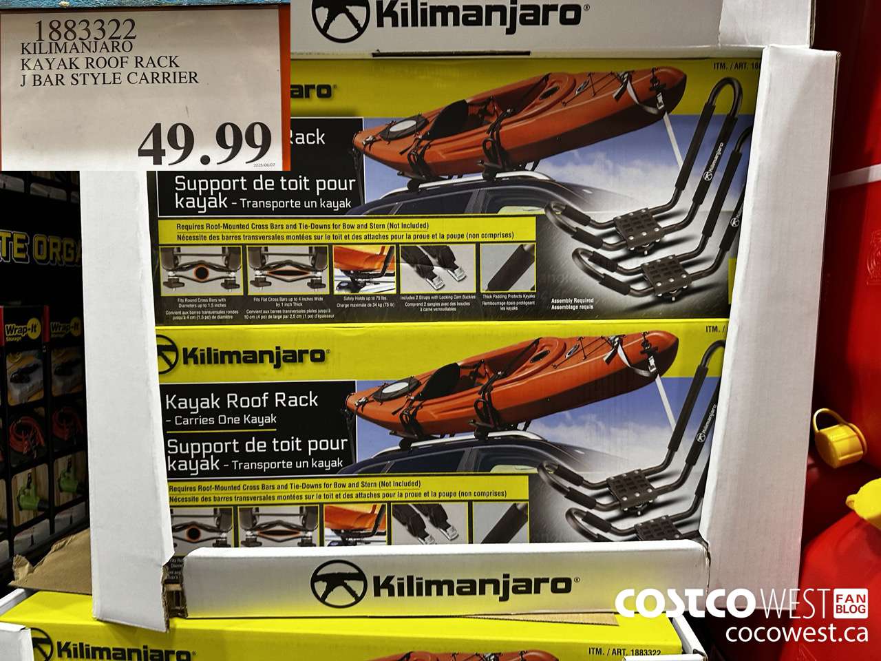 1883322 KILIMANJARO KAYAK ROOF RACK J BAR STYLE CARRIER $49.99