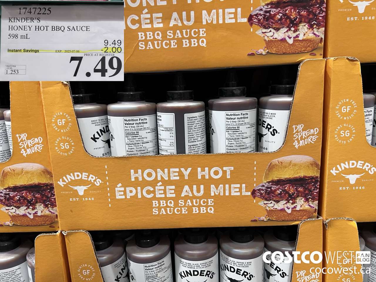 1747225 KINDER'S HONEY HOT BBQ SAUCE 598 ML ($2.00 INSTANT SAVINGS EXPIRES ON 2025-07-06) $7.49