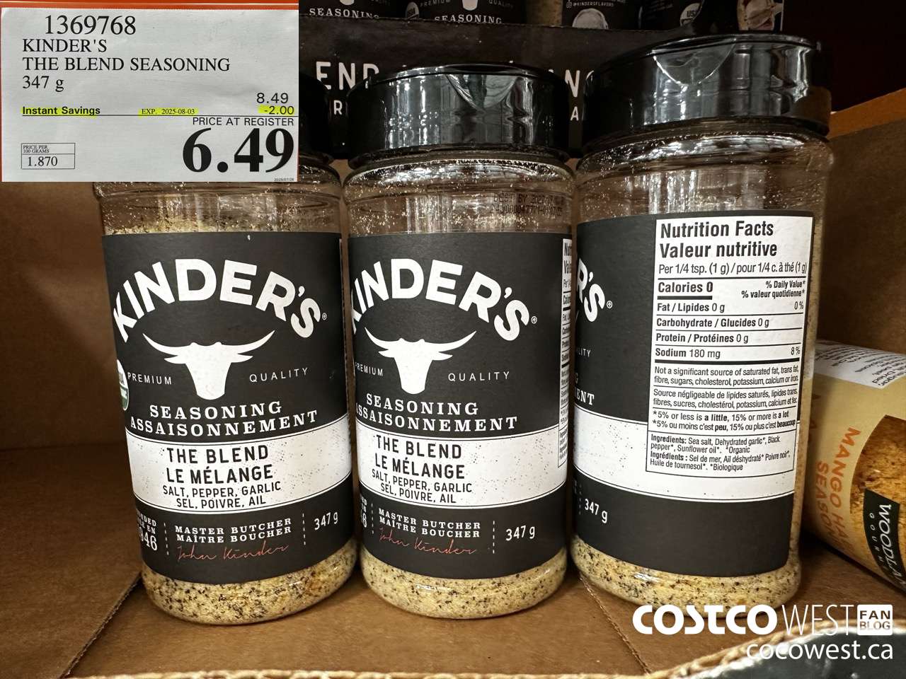 1369768 KINDER'S THE BLEND SEASONING 347G ($2.00 INSTANT SAVINGS EXPIRES ON 2025-08-03) $6.49