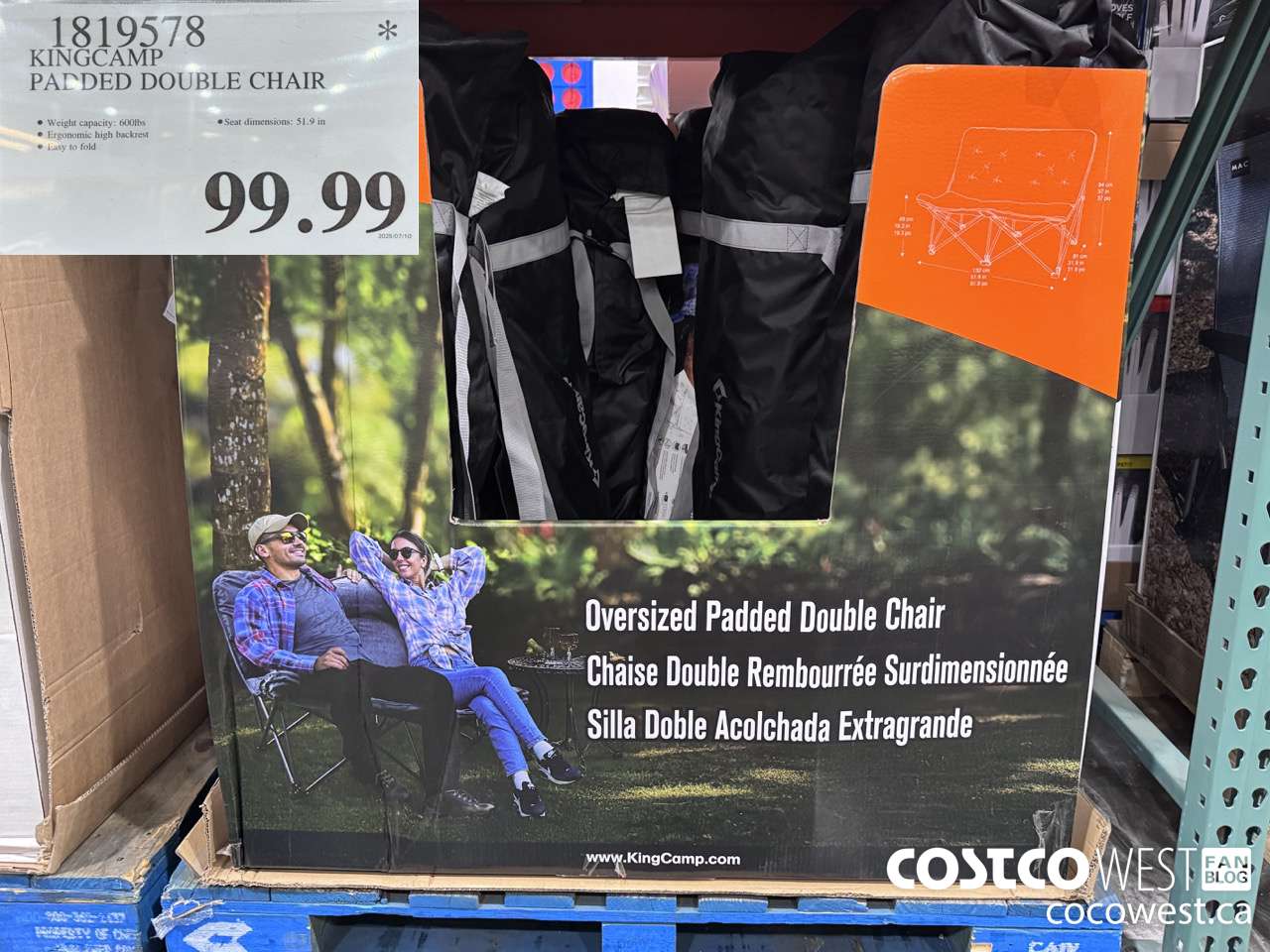 1819578 KINGCAMP PADDED DOUBLE CHAIR $99.99