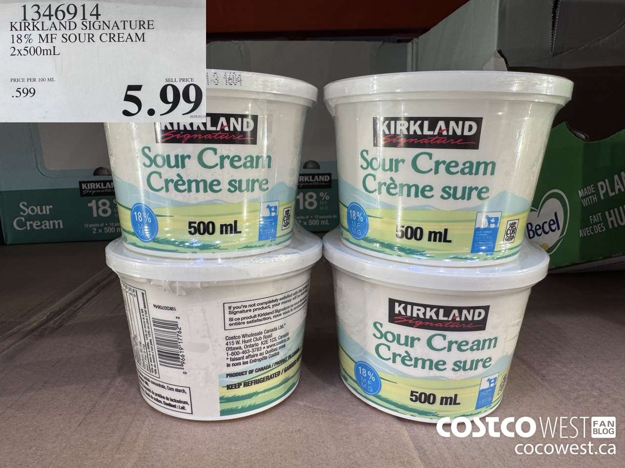 1346914 KIRKLAND SIGNATURE 18% MF SOUR CREAM 2 x 500mL  $5.99