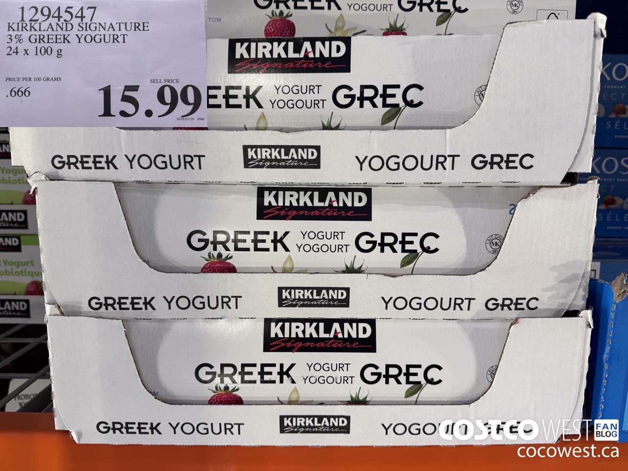 1294547 KIRKLAND SIGNATURE 3% GREEK YOGURT 24 X 100G $15.99