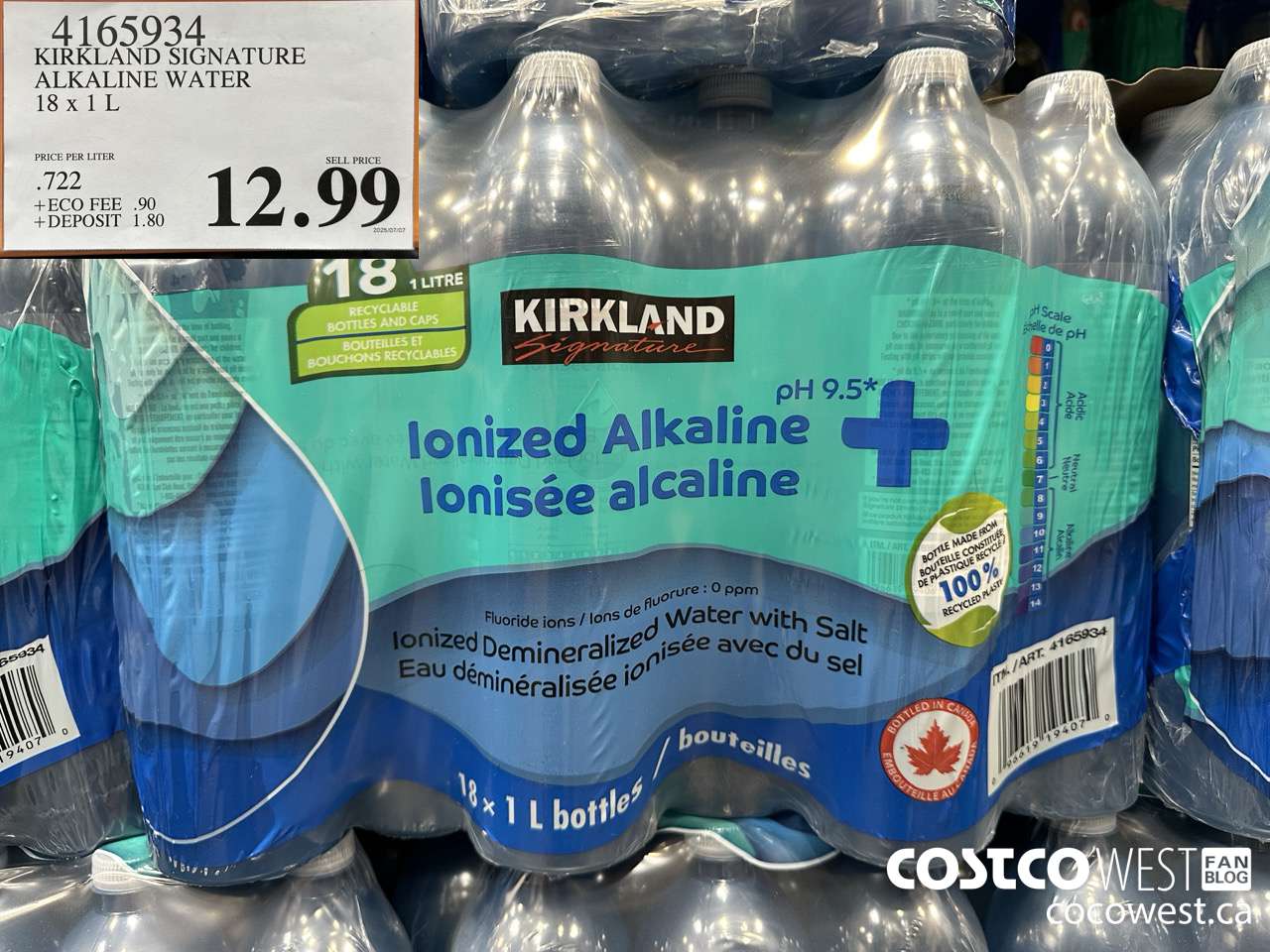 4165934 KIRKLAND SIGNATURE ALKALINE WATER 18 X 1L $12.99