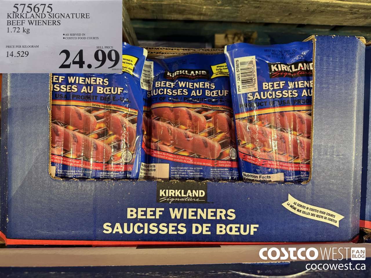 575675 KIRKLAND SIGNATURE BEEF WIENERS 1.72 KG $24.99
