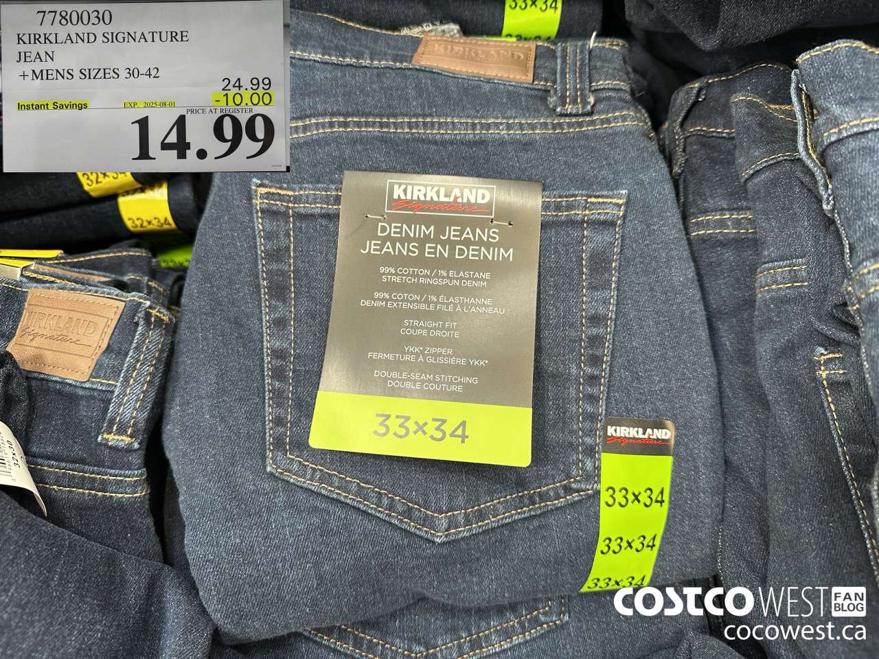 7780030 KIRKLAND SIGNATURE BLUE JEANS MENS SIZES 30-42 ($10.00 INSTANT SAVINGS EXPIRES ON 2025-08-01) $14.99