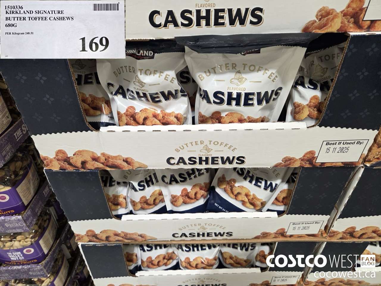 1510336 KIRKLAND SIGNATURE BUTTER TOFFEE CASHEWS 680G $169.00