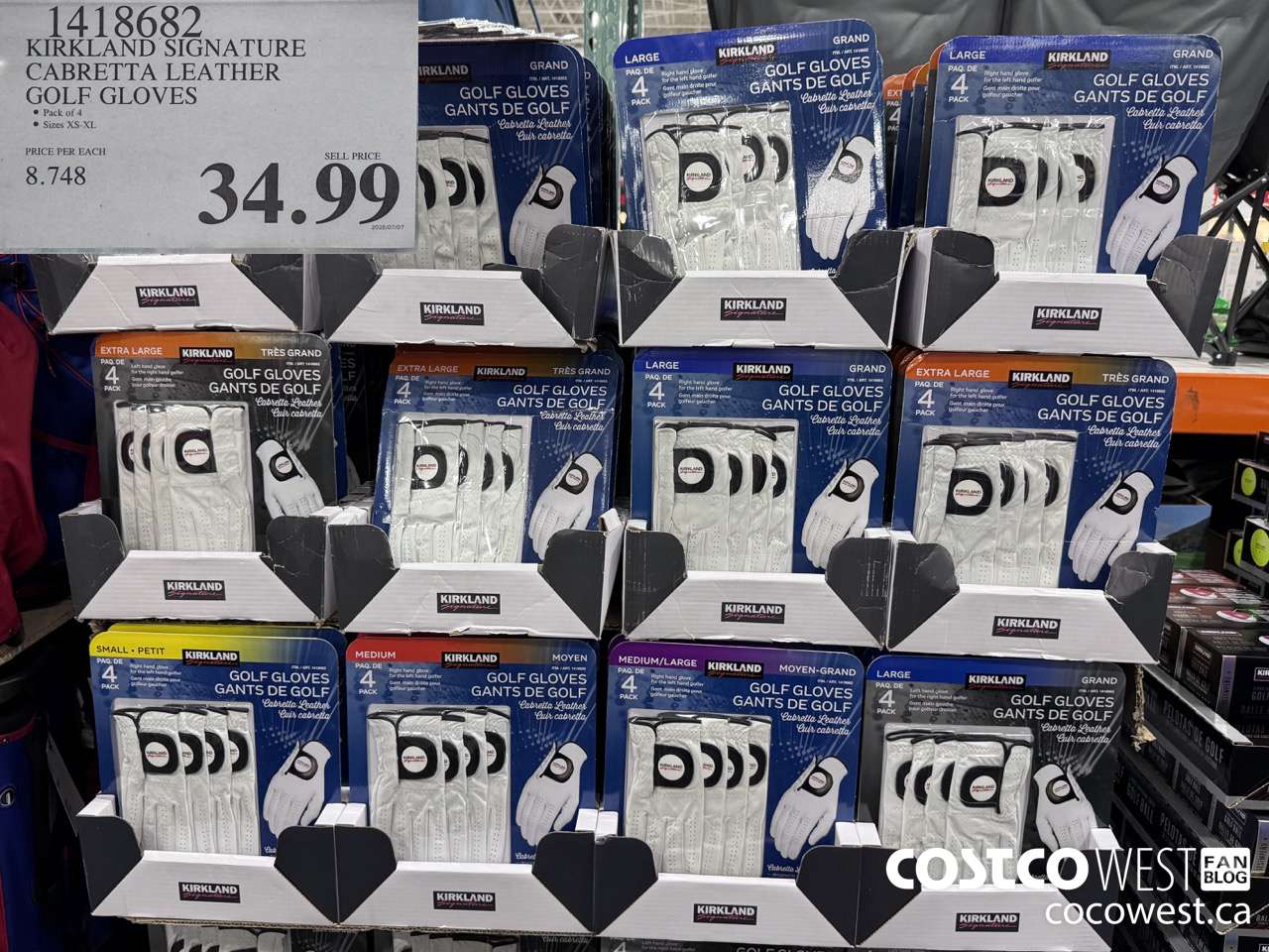 1418682 KIRKLAND SIGNATURE CABRETTA LEATHER GOLF GLOVES $34.99