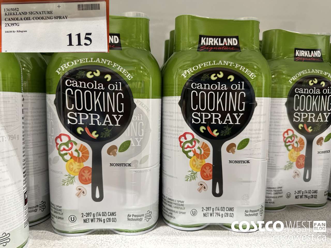 1365052 KIRKLAND SIGNATURE CANOLA OIL COOKING SPRAY 2 X 397G $115.00