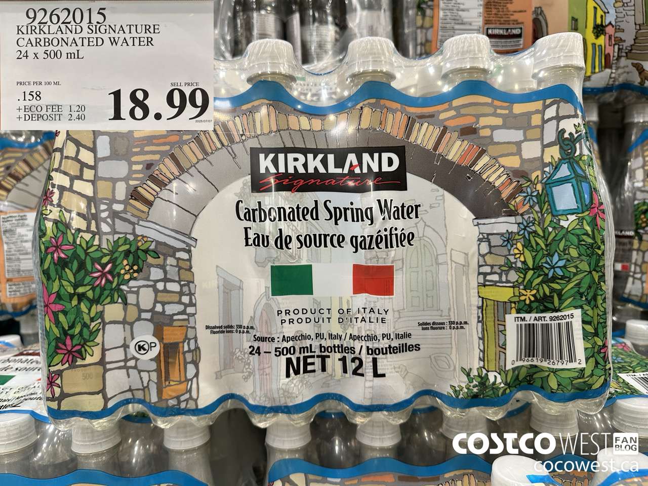 9262015 KIRKLAND SIGNATURE CARBONATED WATER 24 x 500 mL $18.99