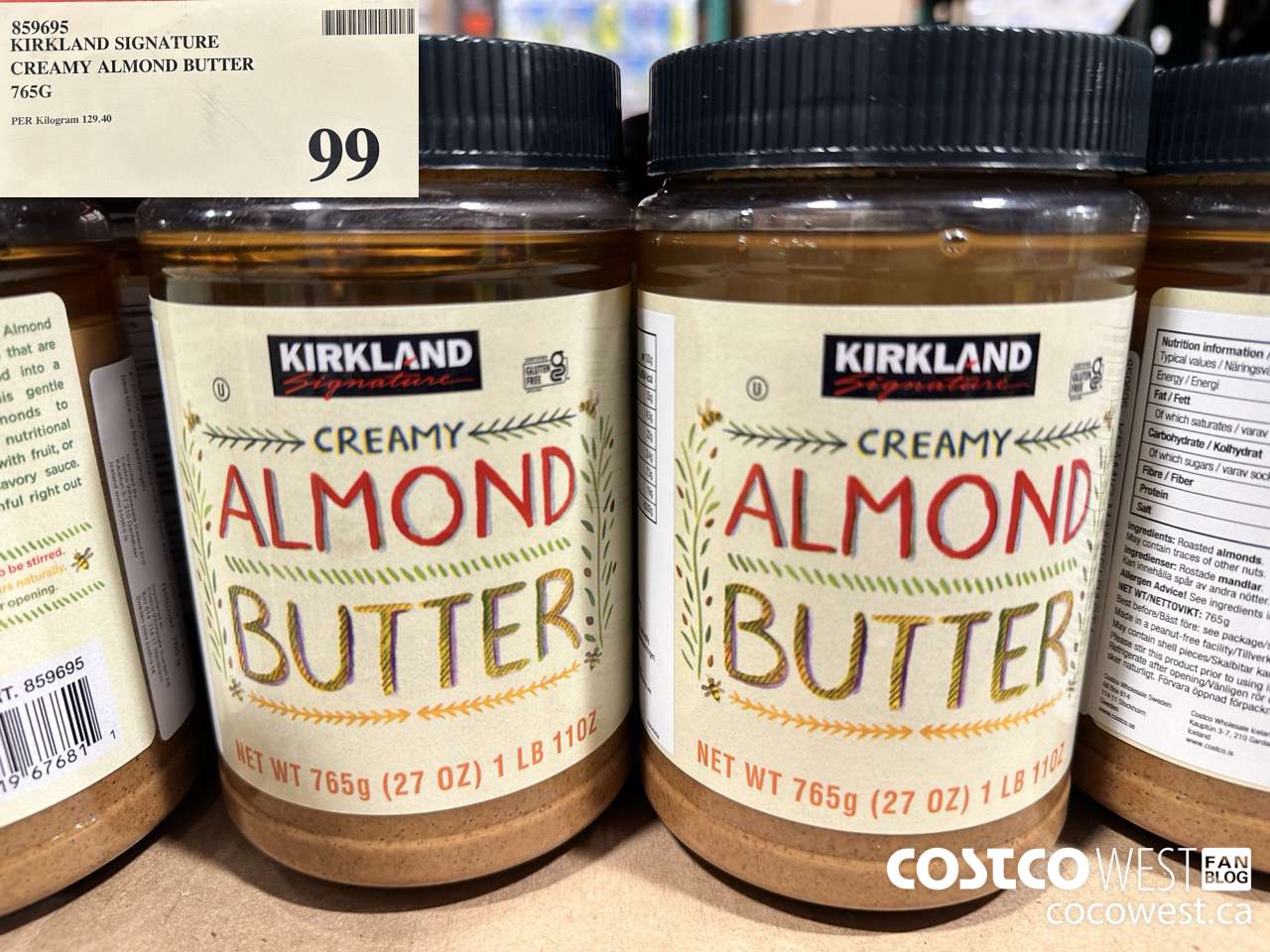 859695 KIRKLAND SIGNATURE CREAMY ALMOND BUTTER 765G $99.00