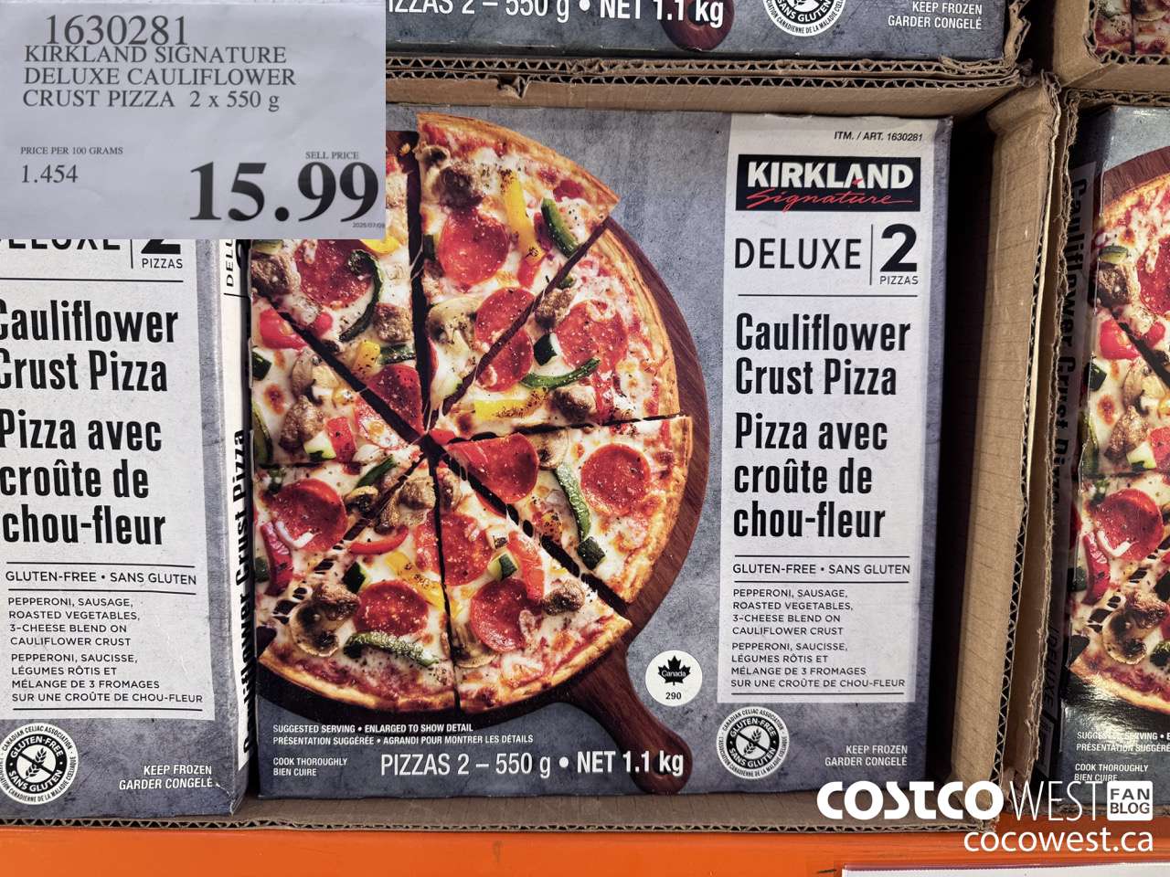 1630281 KIRKLAND SIGNATURE DELUXE CAULIFLOWER CRUST PIZZA 2 x 550 g $15.99