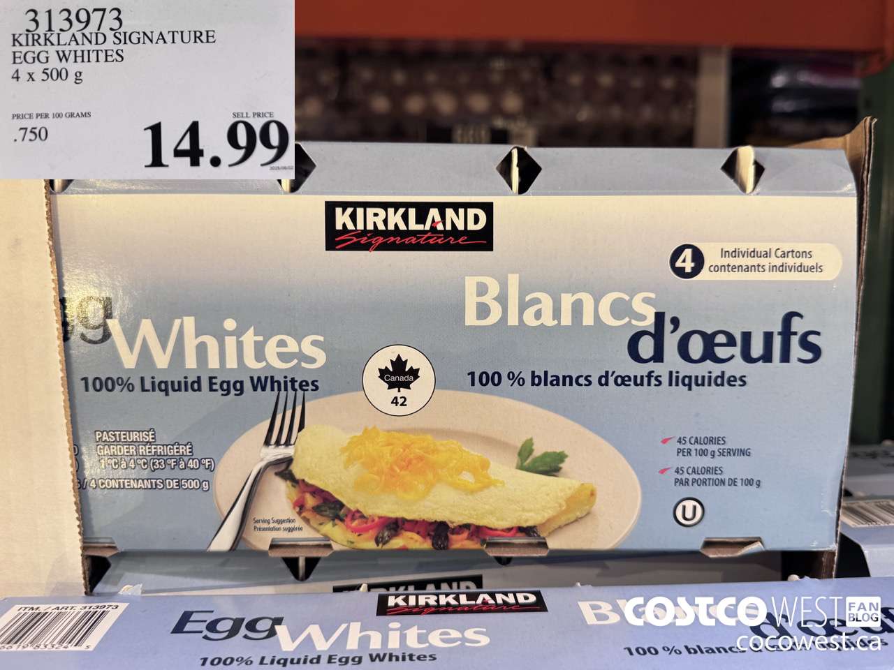 313973 KIRKLAND SIGNATURE EGG WHITES 4 X 500 G $14.99