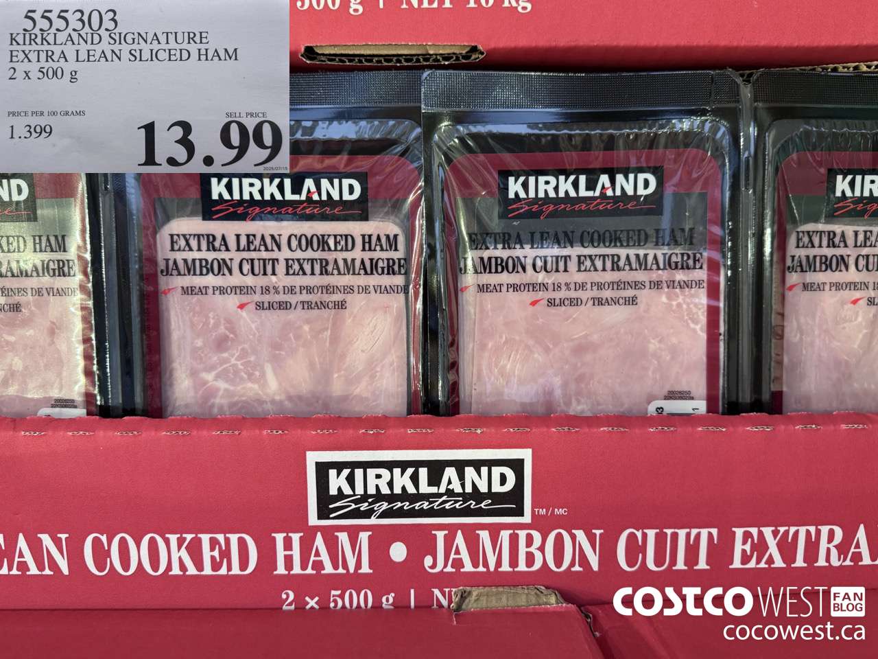 555303 KIRKLAND SIGNATURE EXTRA LEAN SLICED HAM 2 x 500 g $13.99