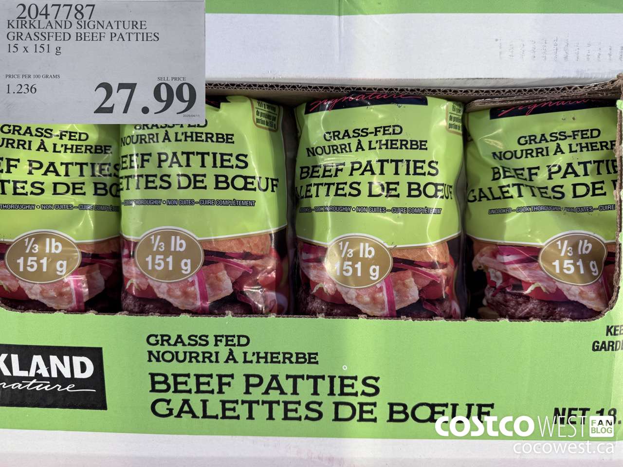 2047787 KIRKLAND SIGNATURE GRASSFED BEEF PATTIES 15 X 151G $27.99