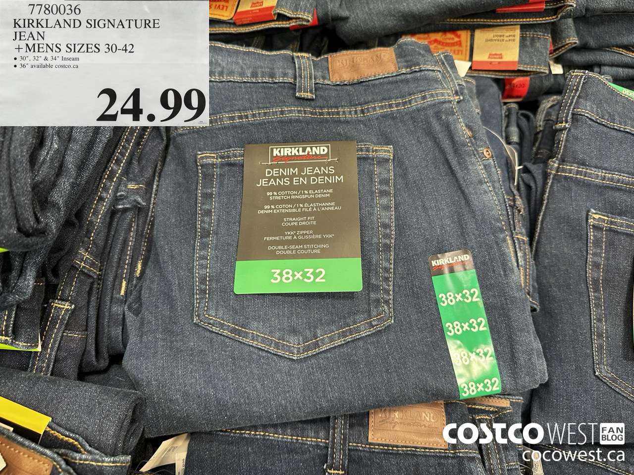 7780036 KIRKLAND SIGNATURE JEAN MENS SIZES 30-42 $24.99