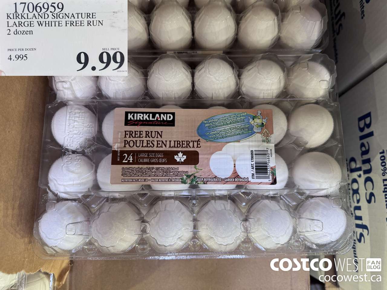 1706959 KIRKLAND SIGNATURE LARGE WHITE FREE RUN 2 DOZEN $9.99