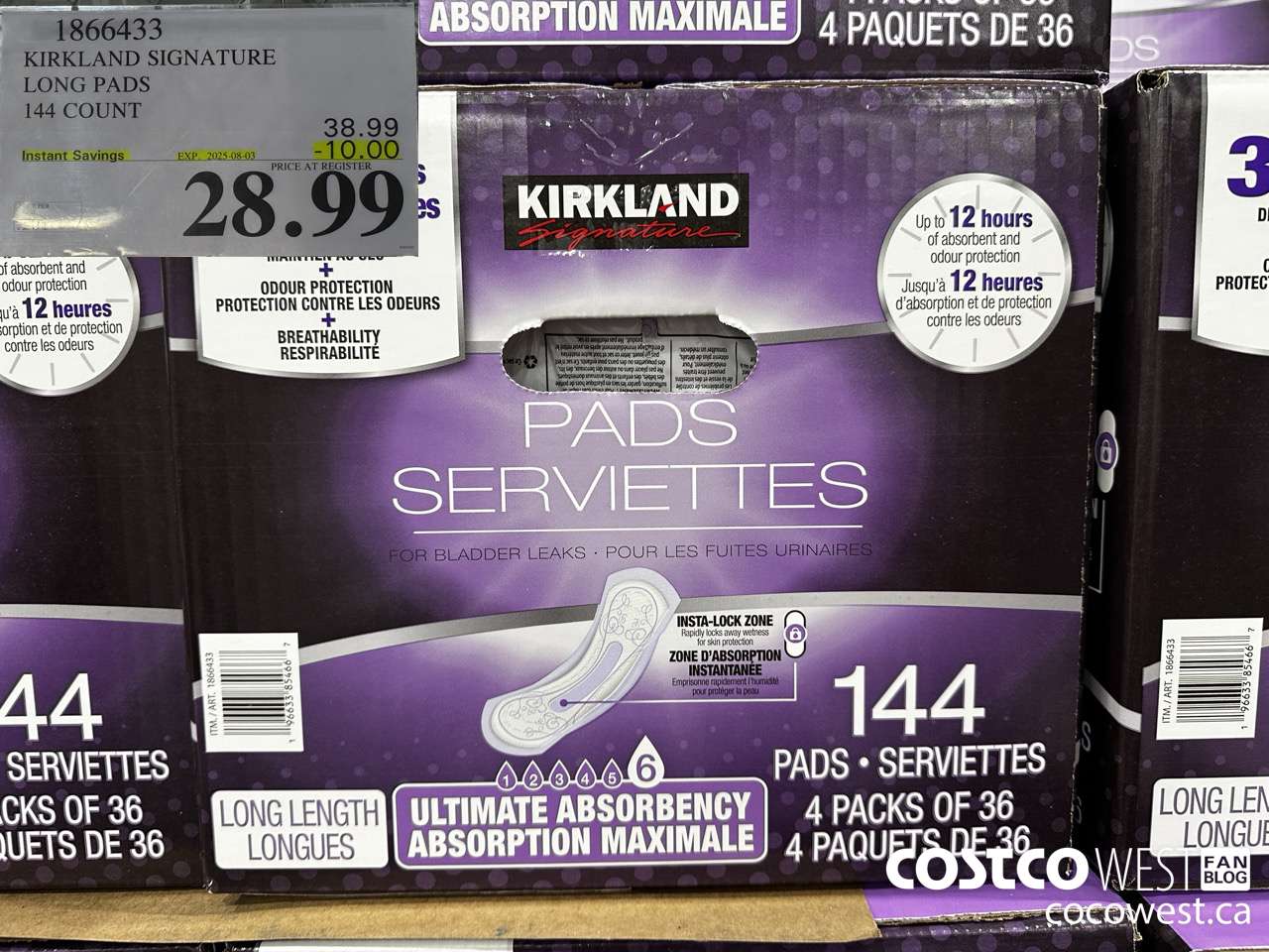1866433 KIRKLAND SIGNATURE LONG PADS 144 COUNT ($10.00 INSTANT SAVINGS EXPIRES ON 2025-08-03) $28.99
