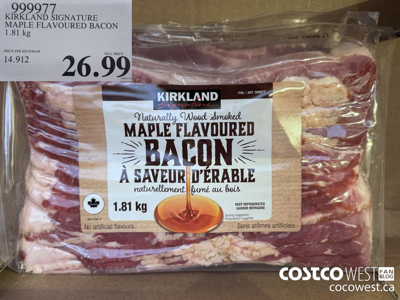 999977 KIRKLAND SIGNATURE MAPLE FLAVOURED BACON 1.81 KG $26.99