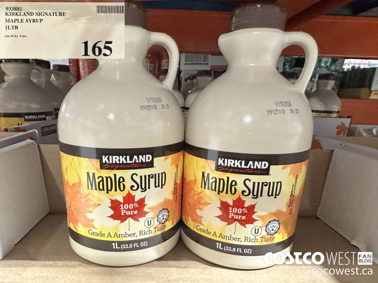 933881 KIRKLAND SIGNATURE MAPLE SYRUP 1LTR $165.00
