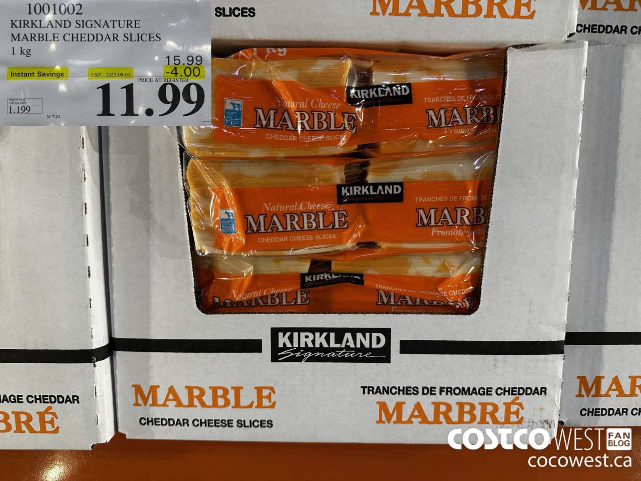 1001002 KIRKLAND SIGNATURE MARBLE CHEDDAR SLICES 1KG ($4.00 INSTANT SAVINGS EXPIRES ON 2025-08-03) $11.99