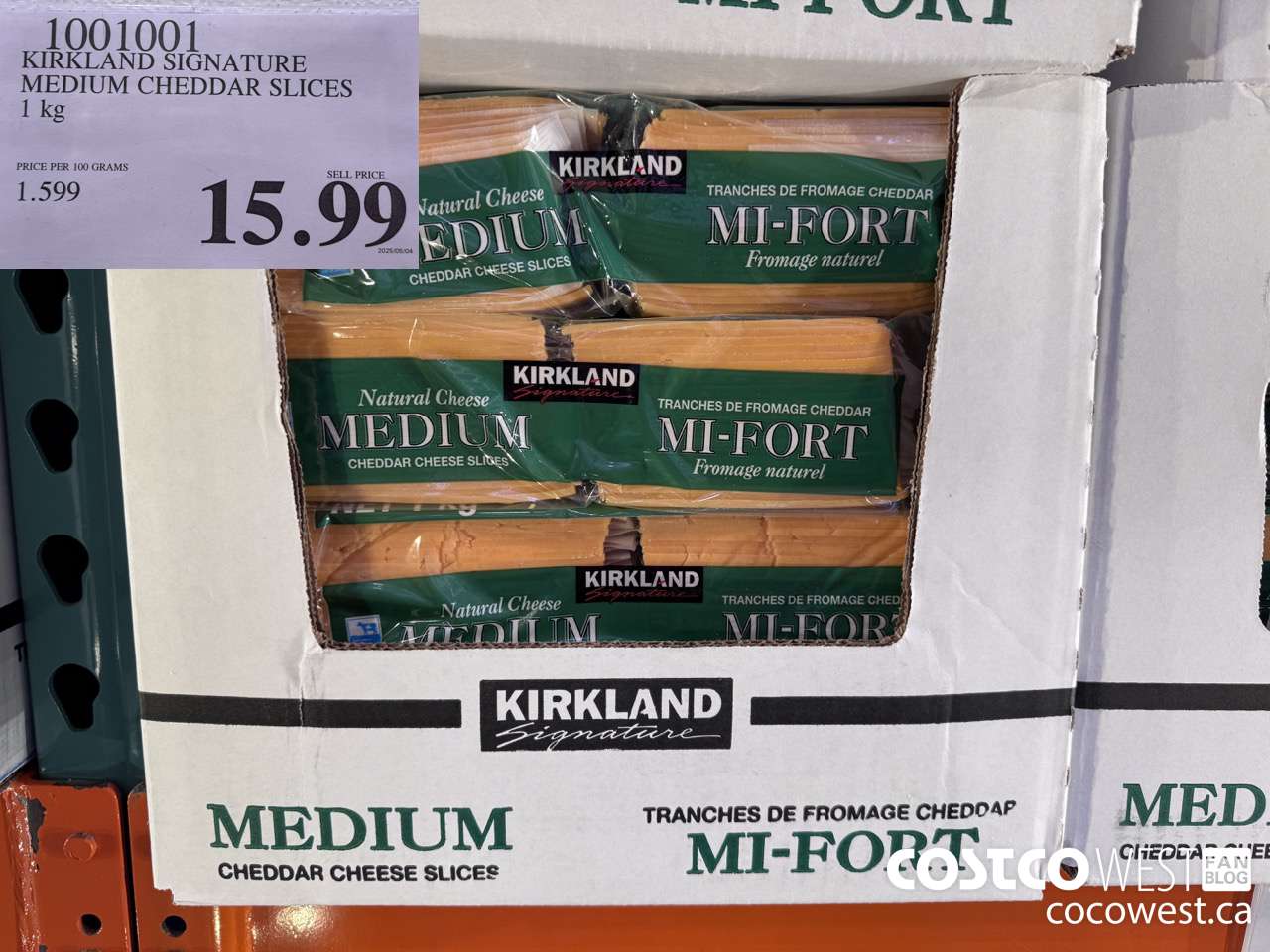 1001001 KIRKLAND SIGNATURE MEDIUM CHEDDAR SLICES 1 kg $15.99