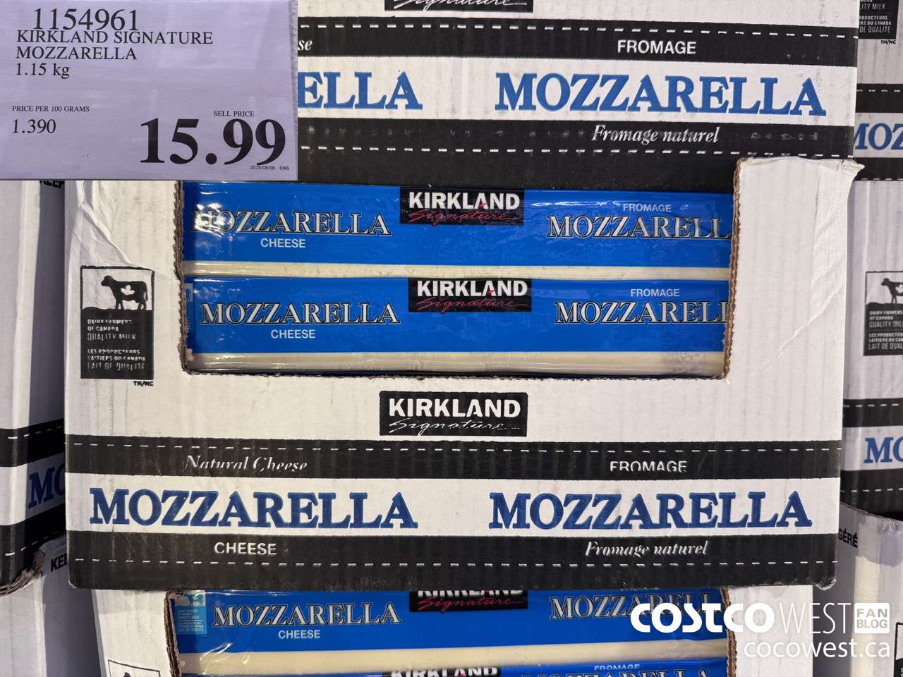 1154961 KIRKLAND SIGNATURE MOZZARELLA 1.15 KG $15.99