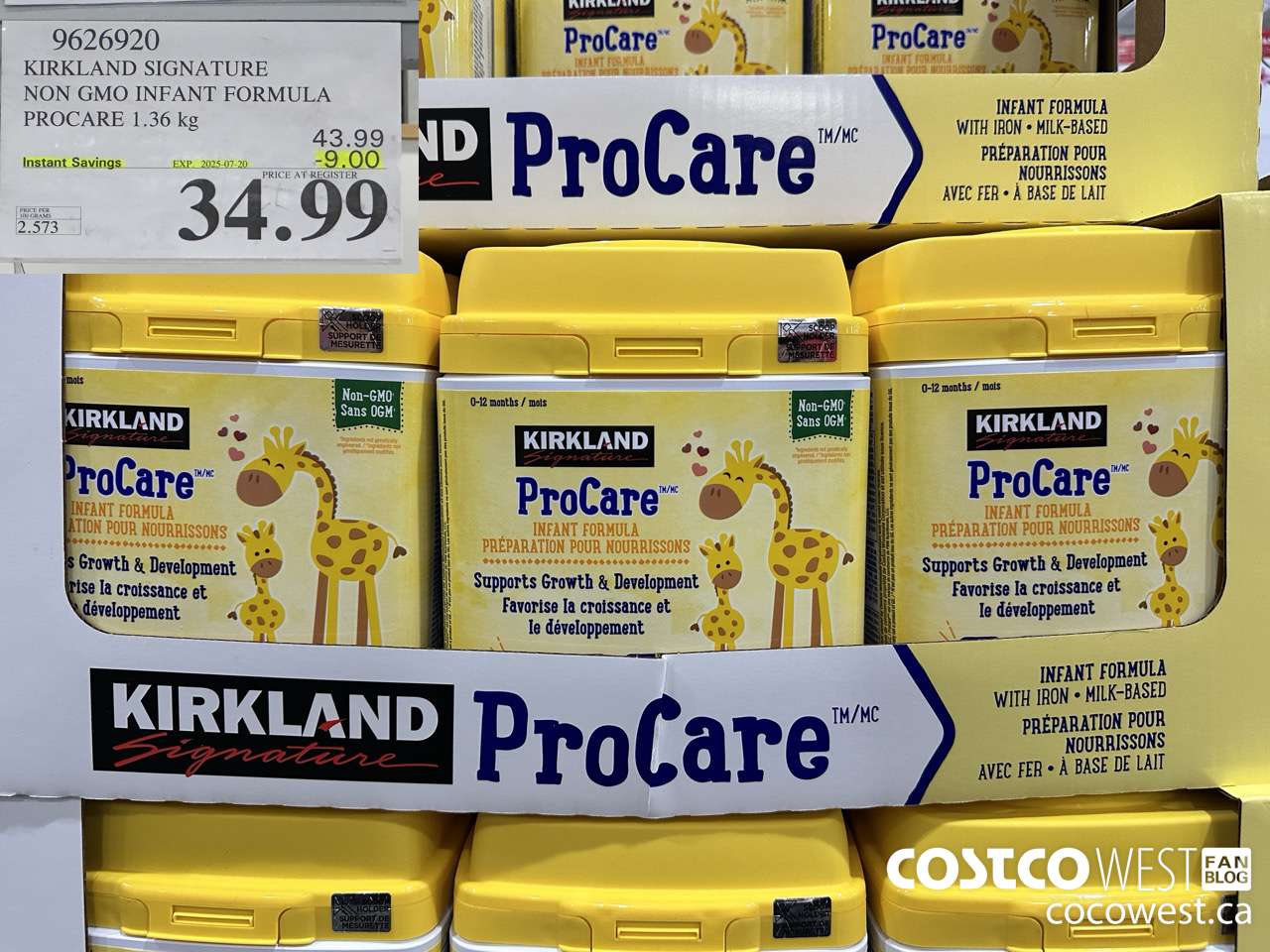 9626920 KIRKLAND SIGNATURE NON GMO INFANT FORMULA PROCARE 1.36KG ($9.00 INSTANT SAVINGS EXPIRES ON 2025-07-20) $34.99