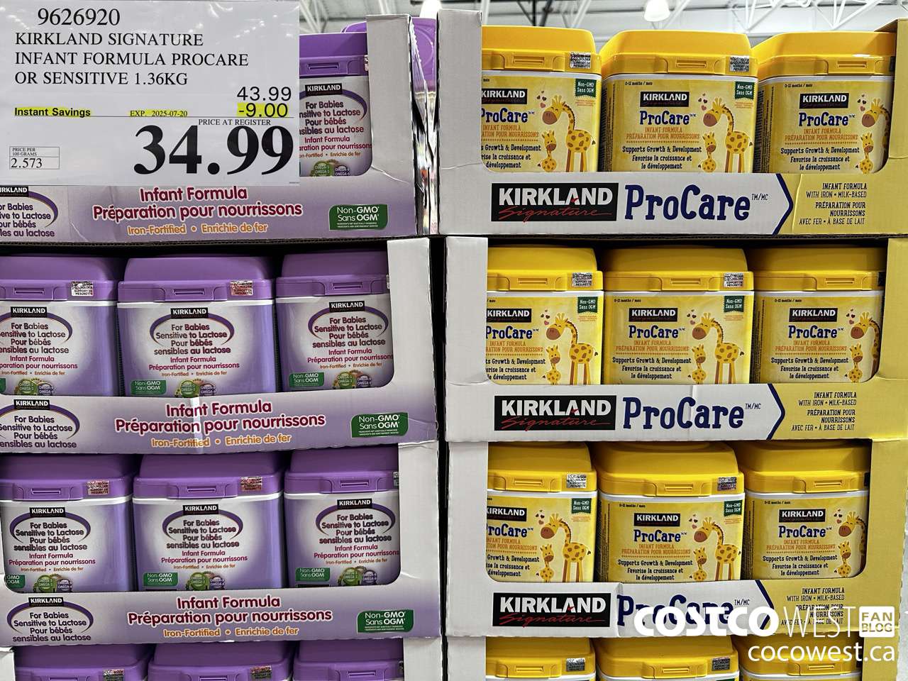 9626920 KIRKLAND SIGNATURE NON GMO INFANT FORMULA PROCARE 1.36KG ($9.00 INSTANT SAVINGS EXPIRES ON 2025-07-20) $34.99