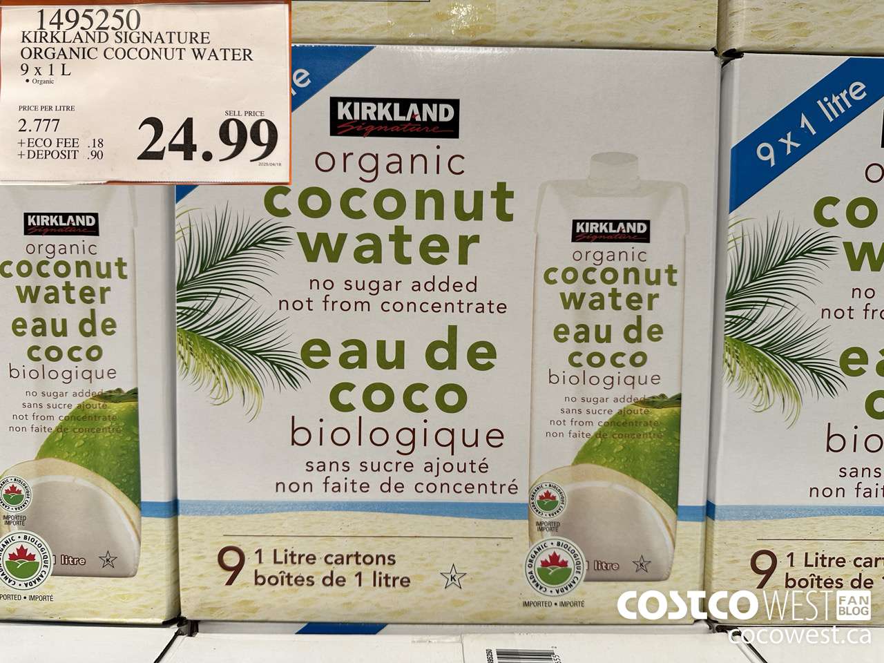 1495250 KIRKLAND SIGNATURE ORGANIC COCONUT WATER $24.99