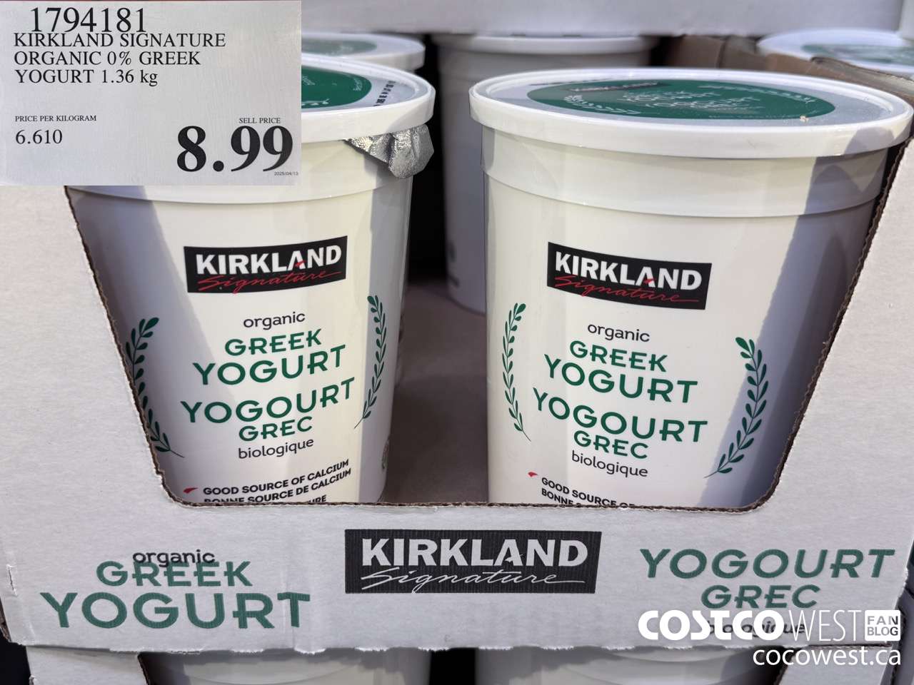 1794181 KIRKLAND SIGNATURE ORGANIC GREEK YOGURT 1.36 KG $8.99