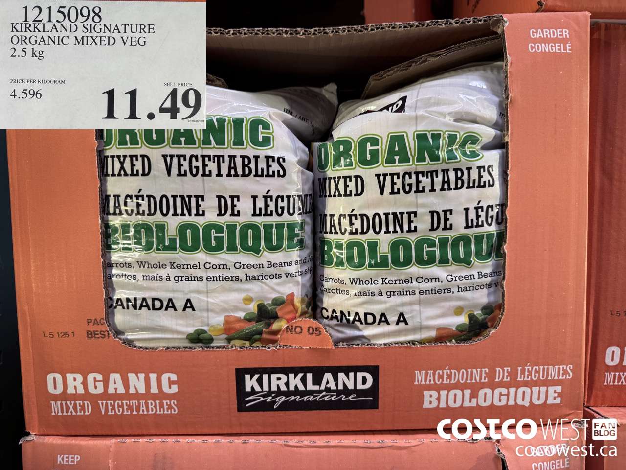 1215098 KIRKLAND SIGNATURE ORGANIC MIXED VEG 2.5 kg $11.49
