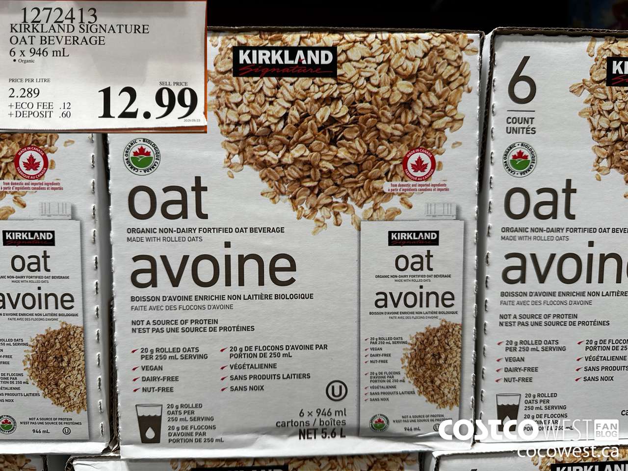 1272413 KIRKLAND SIGNATURE ORGANIC OAT BEVERAGE 6 x 946 mL  $12.99
