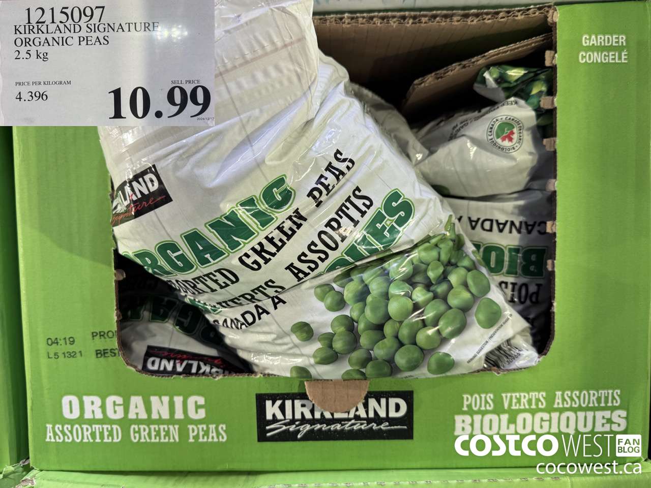1215097 KIRKLAND SIGNATURE ORGANIC PEAS 2.5 kg $10.99