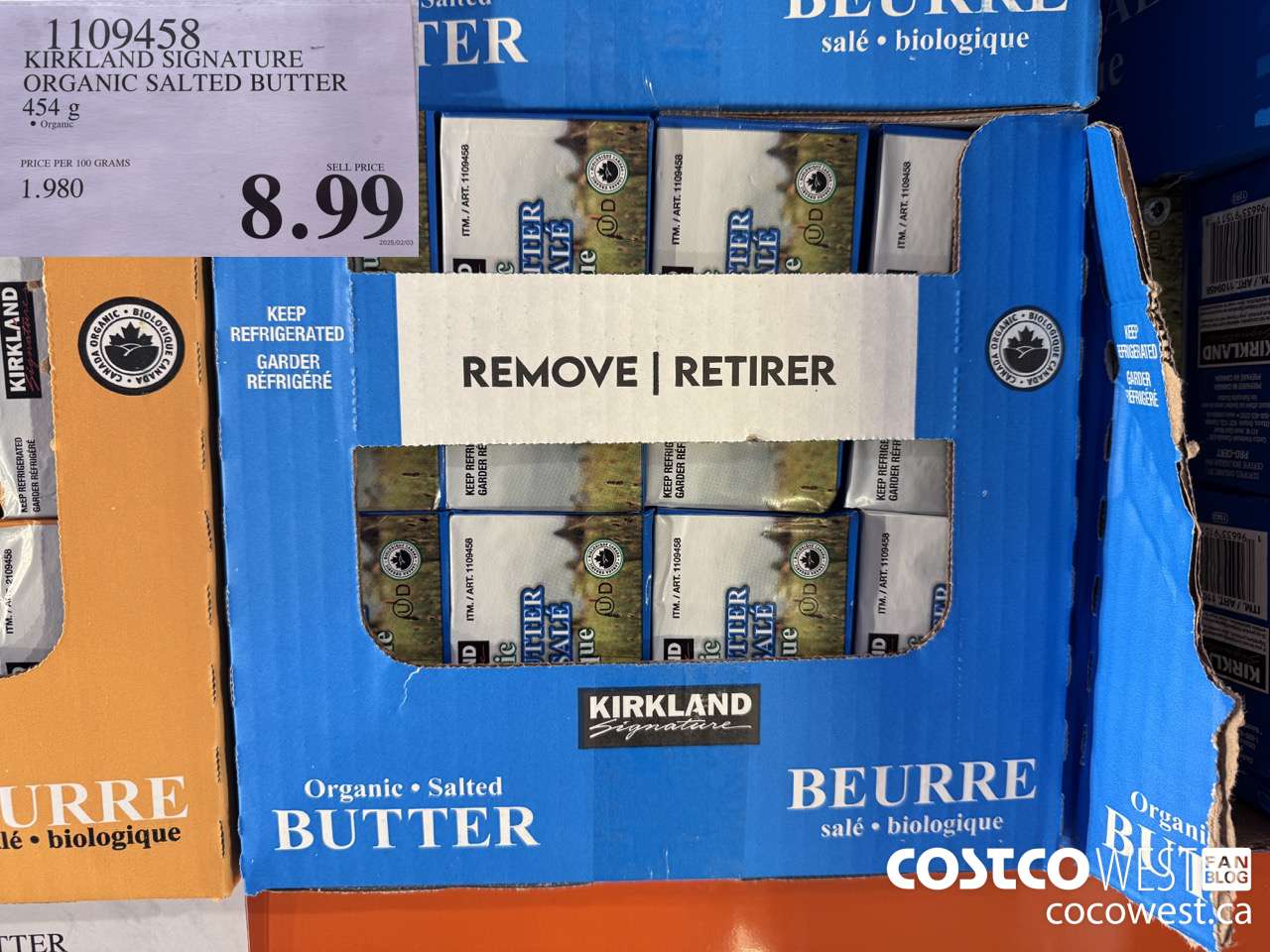 1109458 KIRKLAND SIGNATURE ORGANIC SALTED BUTTER 454 g $8.99