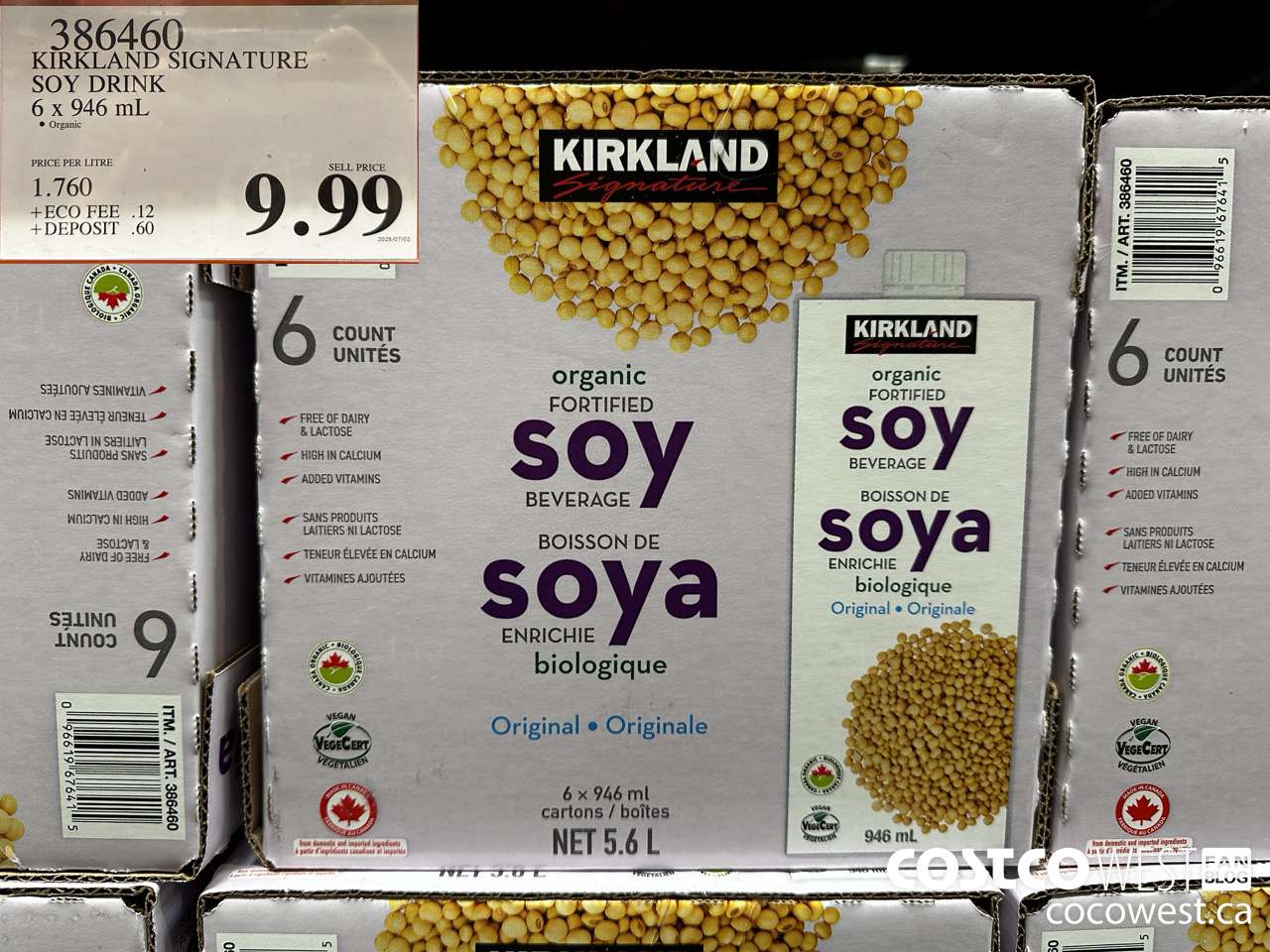 386460 KIRKLAND SIGNATURE ORGANIC SOY DRINK 6 x 946 mL $9.99