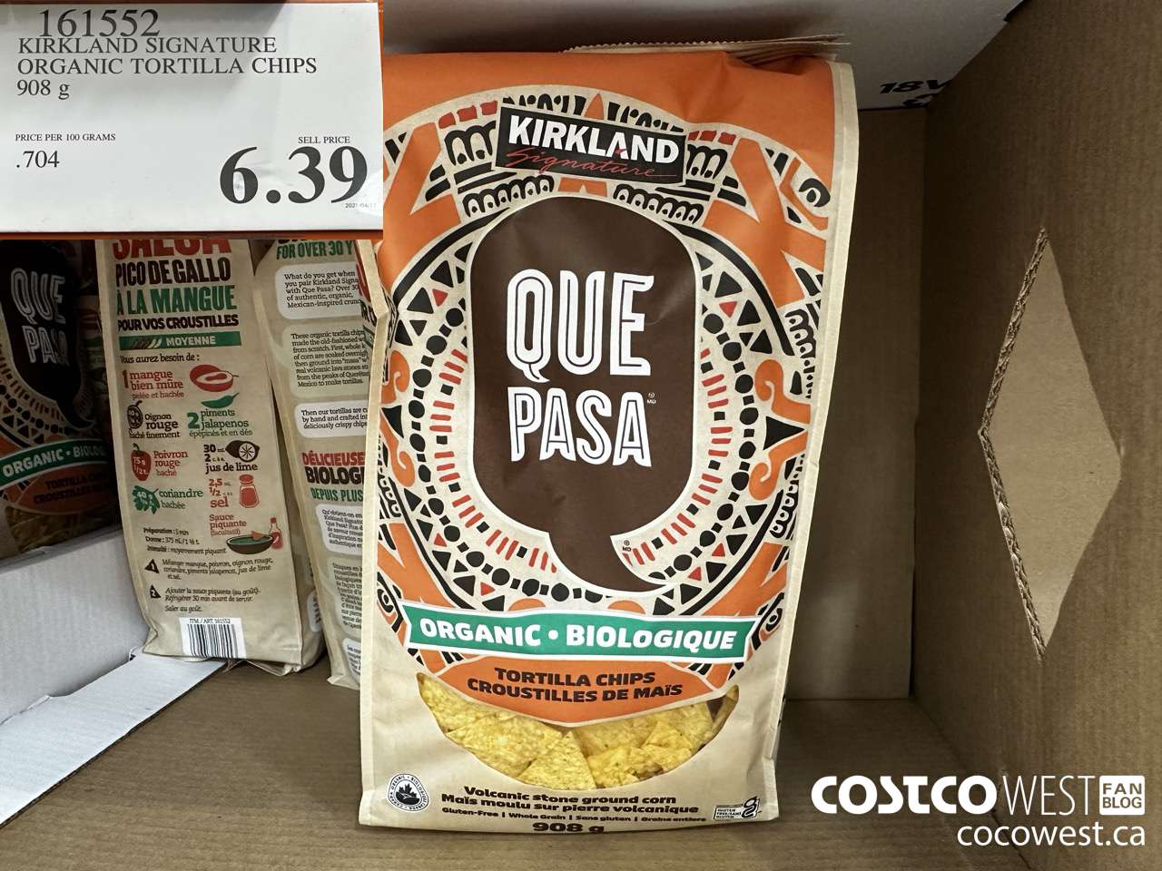 161552 KIRKLAND SIGNATURE ORGANIC TORTILLA CHIPS 908 G $6.39