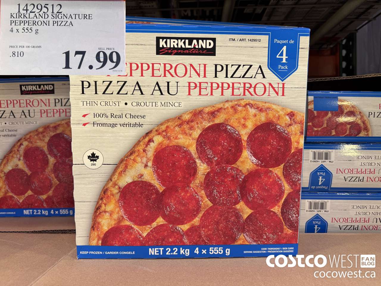 1429512 KIRKLAND SIGNATURE PEPPERONI PIZZA 4 x 555 g $17.99