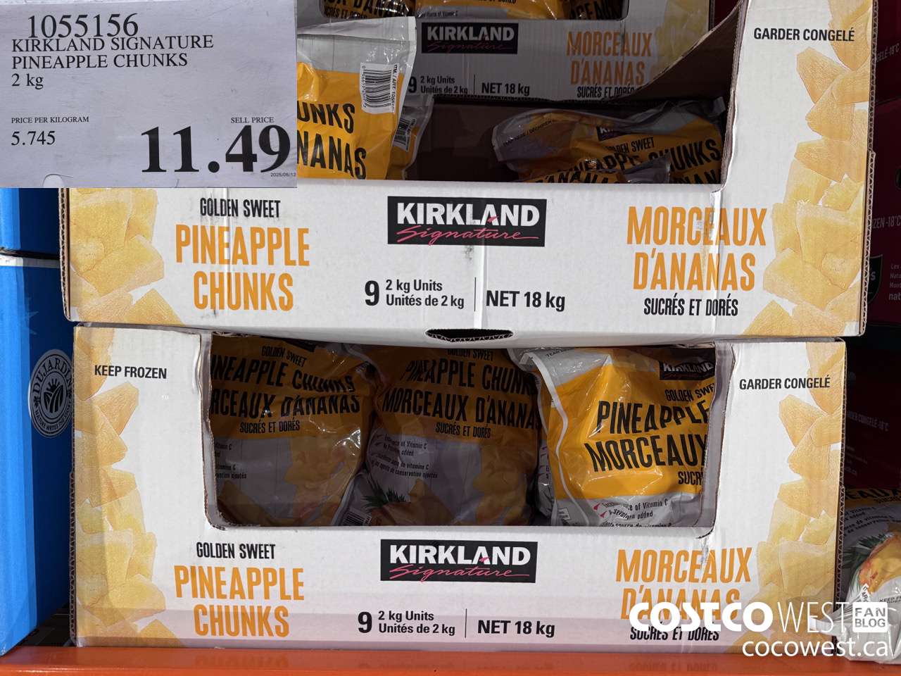 1055156 KIRKLAND SIGNATURE PINEAPPLE CHUNKS 2 kg $11.49