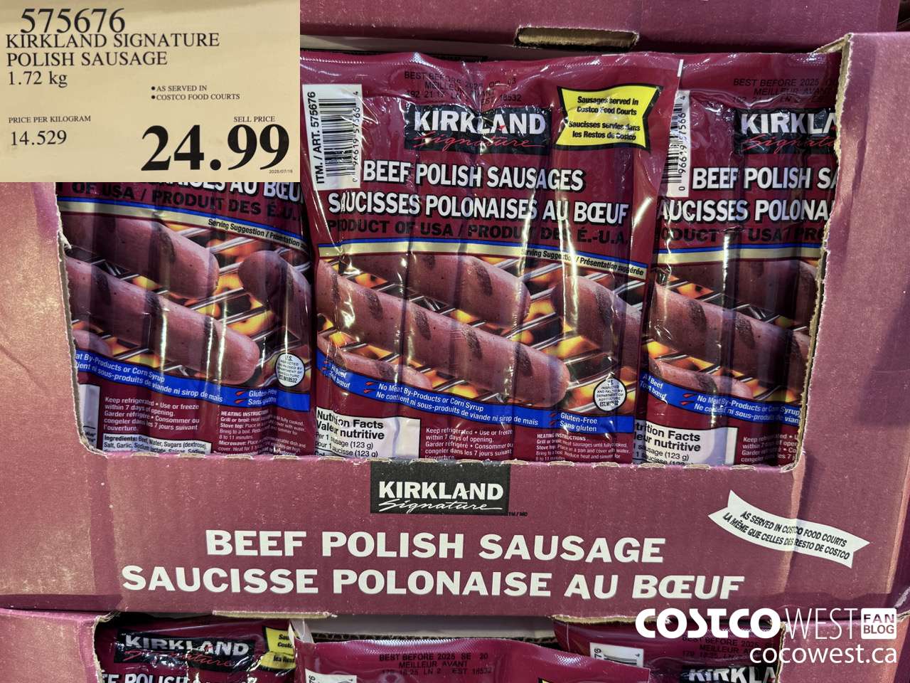 575676 KIRKLAND SIGNATURE POLISH SAUSAGE 1.72KG $24.99